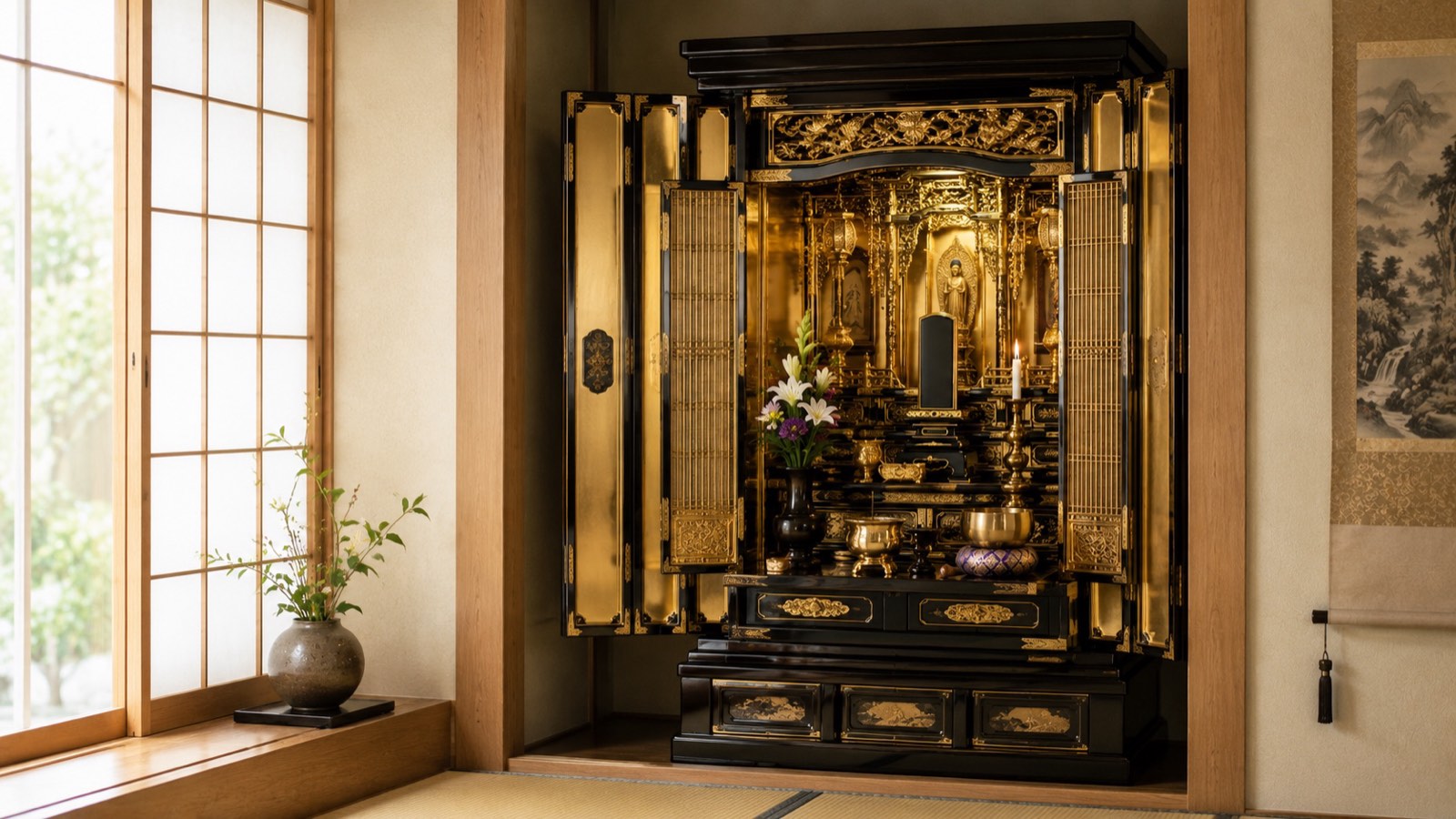 家庭用仏壇のイメージ（サンプル・AI生成）